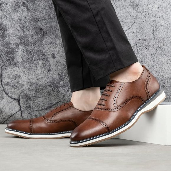 Men\'s Brown Oxfords Casual Dress Leather Lace Up for Men Business Oxford Shoes